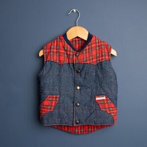 VINTAGE Denim Plaid puffer vest